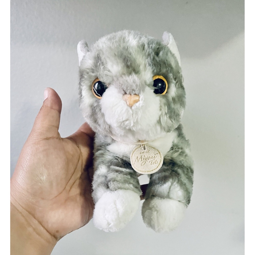 Aurora Plush Miyoni Tots‎ Tabby Cat Kitten Gray White Realistic 9"